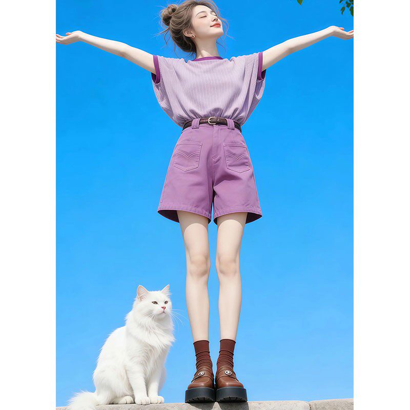 欧货休闲时尚套装女2026夏季新款洋气减龄百搭显瘦t恤衫上衣短裤