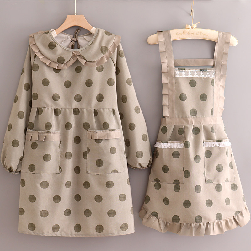 可爱长袖围裙做饭家用厨房洋气帆布耐磨防污简约工作罩衣韩式波点,家庭/个人清洁工具,围裙,淘宝优惠券,粉丝福利购,淘宝优惠卷