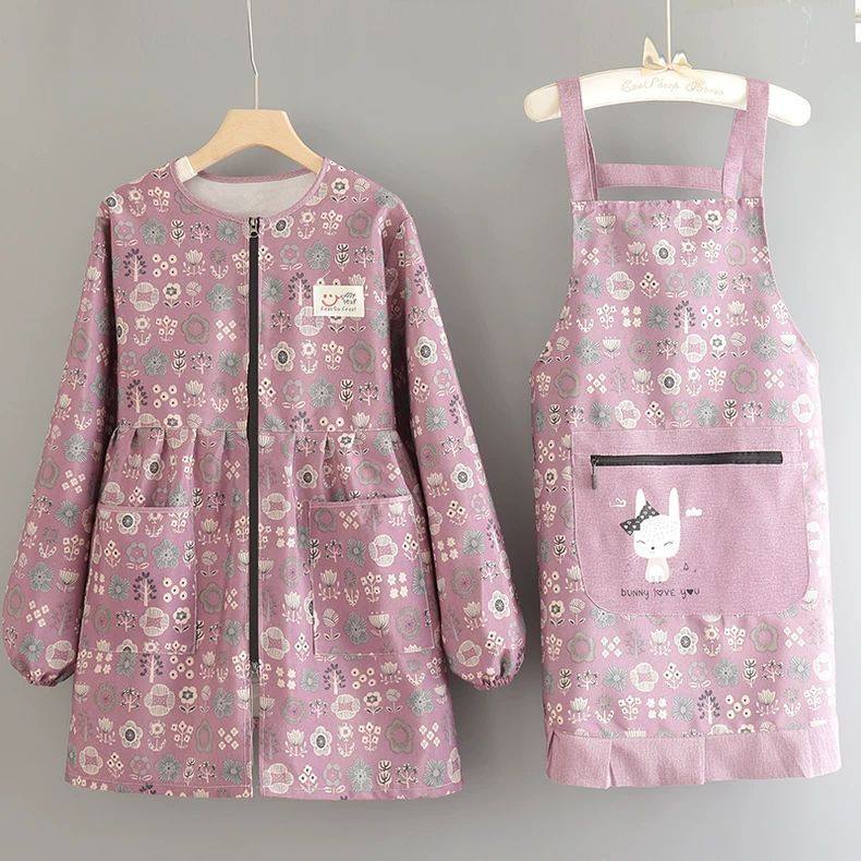 长袖罩衣简约厨房家用做饭围裙防油污耐磨餐饮工作洋气外套围腰女,家庭/个人清洁工具,围裙,淘宝优惠券,粉丝福利购,淘宝优惠卷