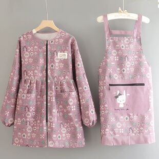 长袖 罩衣简约厨房家用做饭围裙防油污耐磨餐饮工作洋气外套围腰女