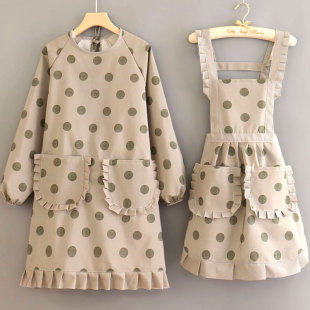 简约帆布长袖 围腰 围裙厨房专用耐磨女罩衣可爱工作服洋气反穿时尚