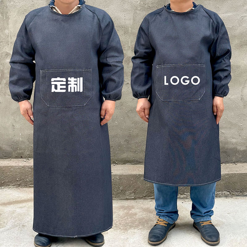 新款长袖牛仔罩衣加肥加大上班工作服男士简约干活反穿衣耐磨印字