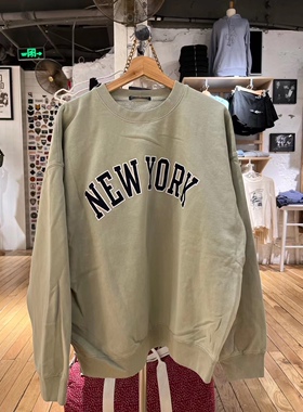 Brandy BM美式宽松圆领纽约字母刺绣浅绿色卫衣bm加绒显白外套女