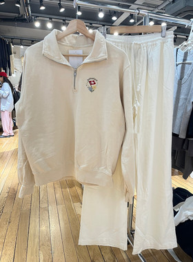 BrandyBM新款美式复古半拉链polo领外套瑞士刺绣bm卫衣宽松上衣女