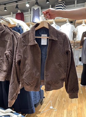 Brandy BM美式复古棕色灯芯绒短款夹克外套女春秋bm百搭上衣ins潮