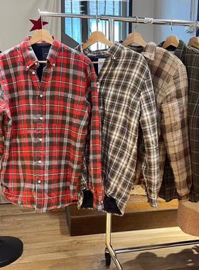 Brandy BM秋冬新款Polo领格子夹棉衬衫bm宽松长袖衬衣纽扣上衣女