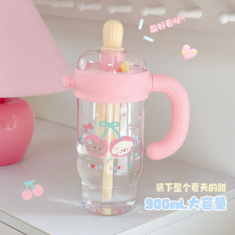 2026新款多巴胺大容量塑料杯手柄杯高颜值吸管杯办公学生水杯