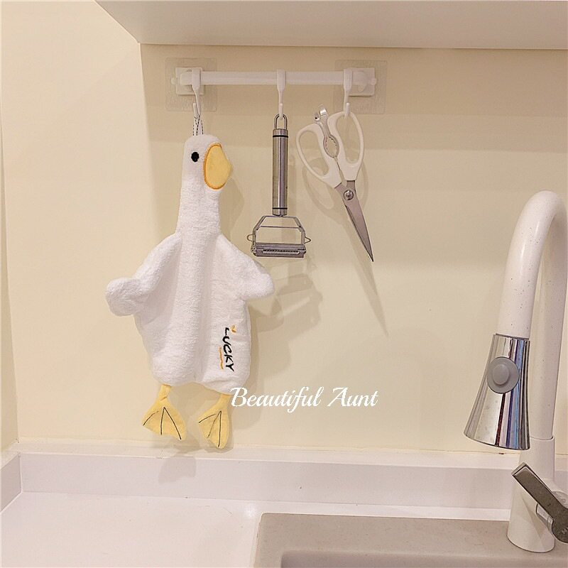 鸭子擦手巾挂式珊瑚绒吸水速干小毛巾帕卡通儿童方巾卡通立体兔兔