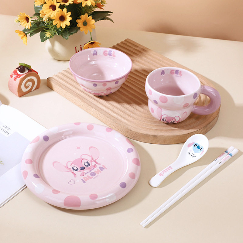 安琪史迪仔餐具碗盘套装家用陶瓷碗儿童饭碗可爱卡通盘子碗碟套装,餐饮具,餐具瓷器套装,淘宝优惠券,粉丝福利购,淘宝优惠卷