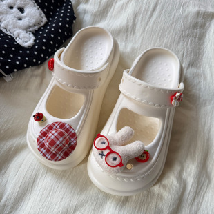 女式 不臭脚透气eva包头凉拖鞋 6cm增高厚底可外穿时尚 玛丽珍洞洞鞋