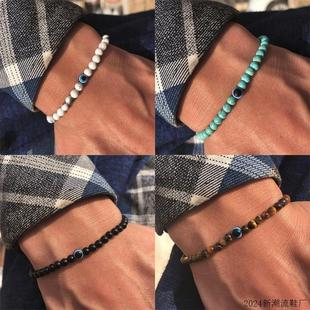 恶魔之眼串珠弹力男士 6mm自然石珠眼睛手链百搭个性 手链 时尚 新款