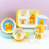 奶龙儿童餐具家用卡通儿童碗勺套装 耐摔宝宝辅食碗分格餐盘喝水杯