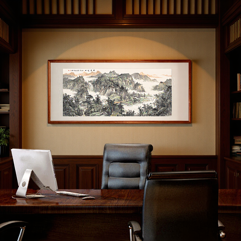 直供新中式聚宝盆山水画客厅装饰书房背景挂画横幅画芯喷绘