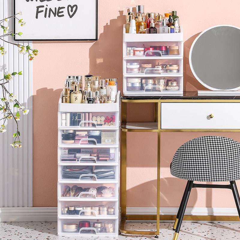 化妆品收纳盒桌面多层抽屉式落地收纳柜子口红护肤品化妆台置物架
