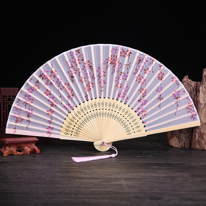 古礼品真丝竹扇子日式和风扇樱花扇 折扇 舞蹈道具扇