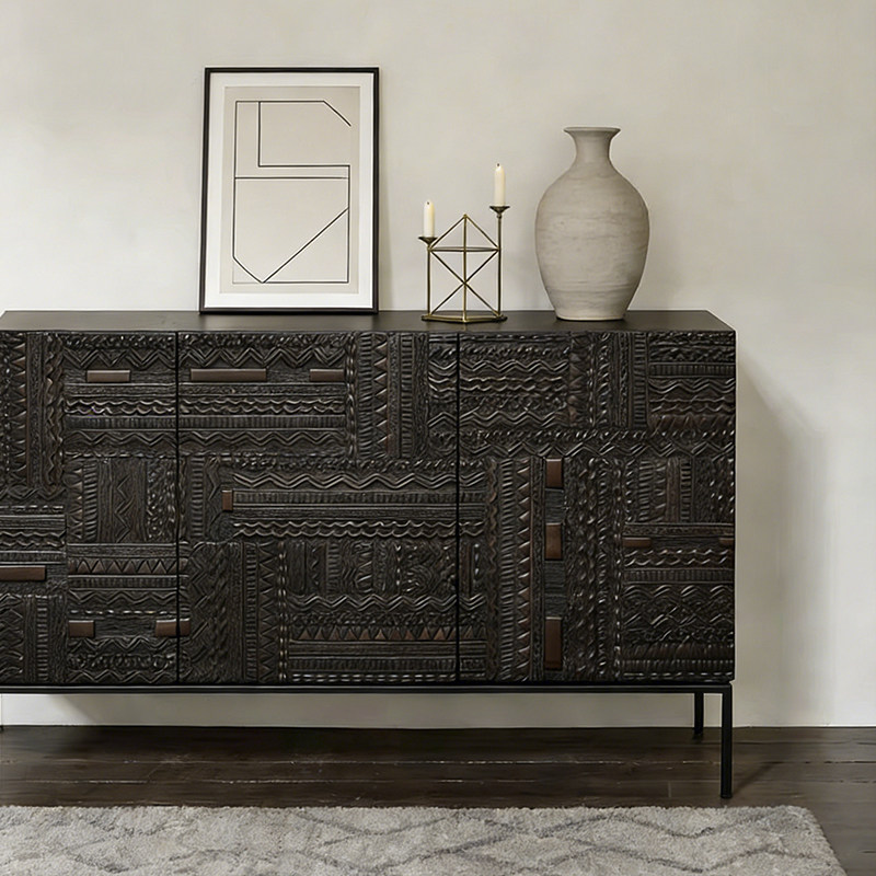 艺术符号/北欧表情柚木电视柜餐边柜靠墙玄关斗柜黑色雕花边柜子