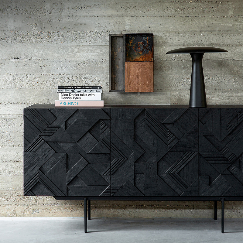 艺术符号/北欧表情餐边柜缅甸柚木玄关柜斗柜黑色雕花边柜电视柜