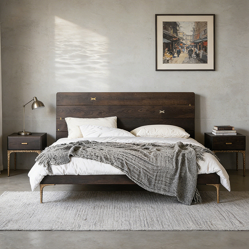 艺术符号/北欧表情YUZU实木床中古复古风进口法国橡木主卧双人床