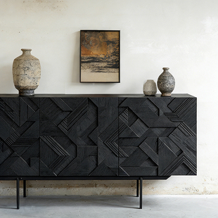 艺术符号/北欧表情柚木餐边柜意式玄关柜斗柜黑色雕花边柜电视柜