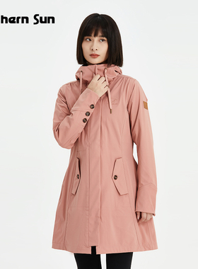 诺思山户外女春秋薄风衣三层一体面料冲锋衣防风防水柔软耐磨7484