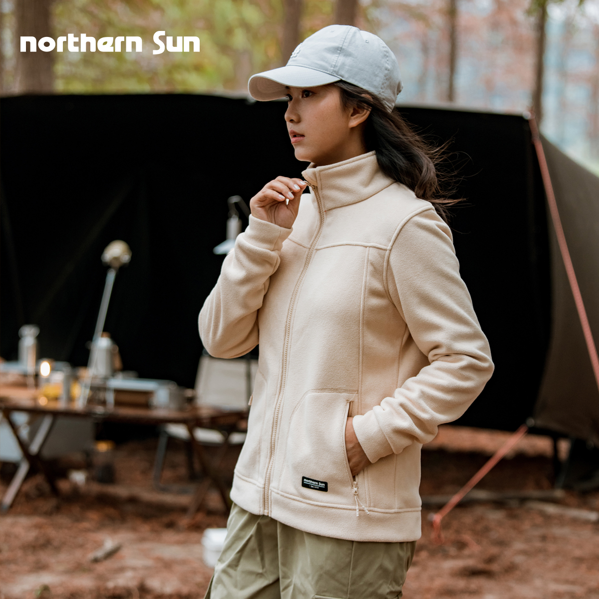 诺思山女双层保暖抓绒开衫