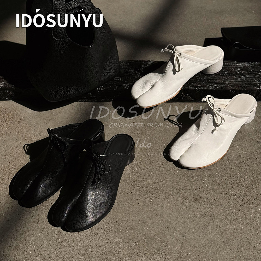 IDOSUNYU欧货26年新款5CM高跟分趾真皮穆勒鞋女系带时尚百搭单鞋图片