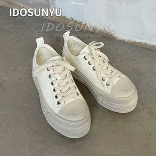 ido欧货2026新款真皮做旧复古厚底圆头小白鞋女款增高鞋休闲板鞋