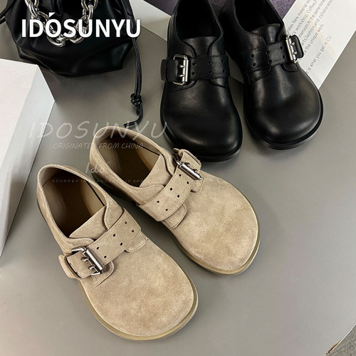 IDOSUNYU欧货2026新款复古厚底圆头勃肯鞋皮带扣一脚蹬百搭牛津鞋