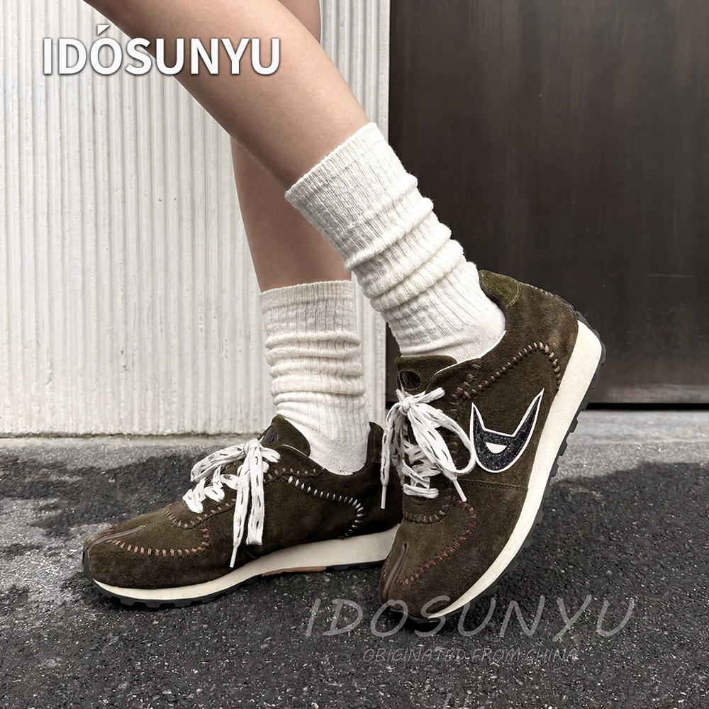 IDOSUNYU欧货2cm高丝光羊猄分趾拼接蛇皮复古德训鞋女款休闲单鞋