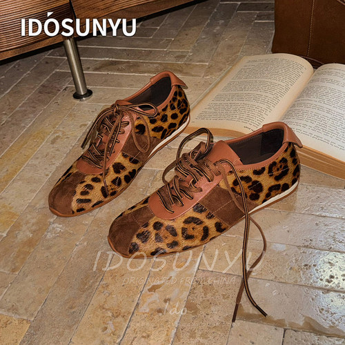 idosunyu欧货26年早秋新款豹纹德训鞋女复古系带休闲运动鞋阿甘鞋
