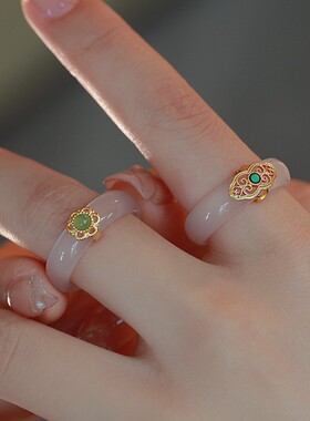 日韩简约天然高冰白玉髓指环戒指高级感女ins小众设计新中式显白