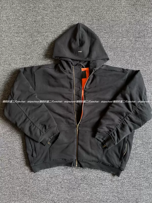 [Малый потолок] 22FW тяжелый фунт Серия Sportyb буквы большой ущерб к Hooded куртке мужскую и женскую одинаковые абзацы