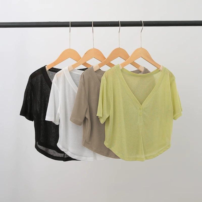 凉感透气瑜伽短袖V领T恤宽松时尚性感显瘦休闲运动罩衫健身上衣女