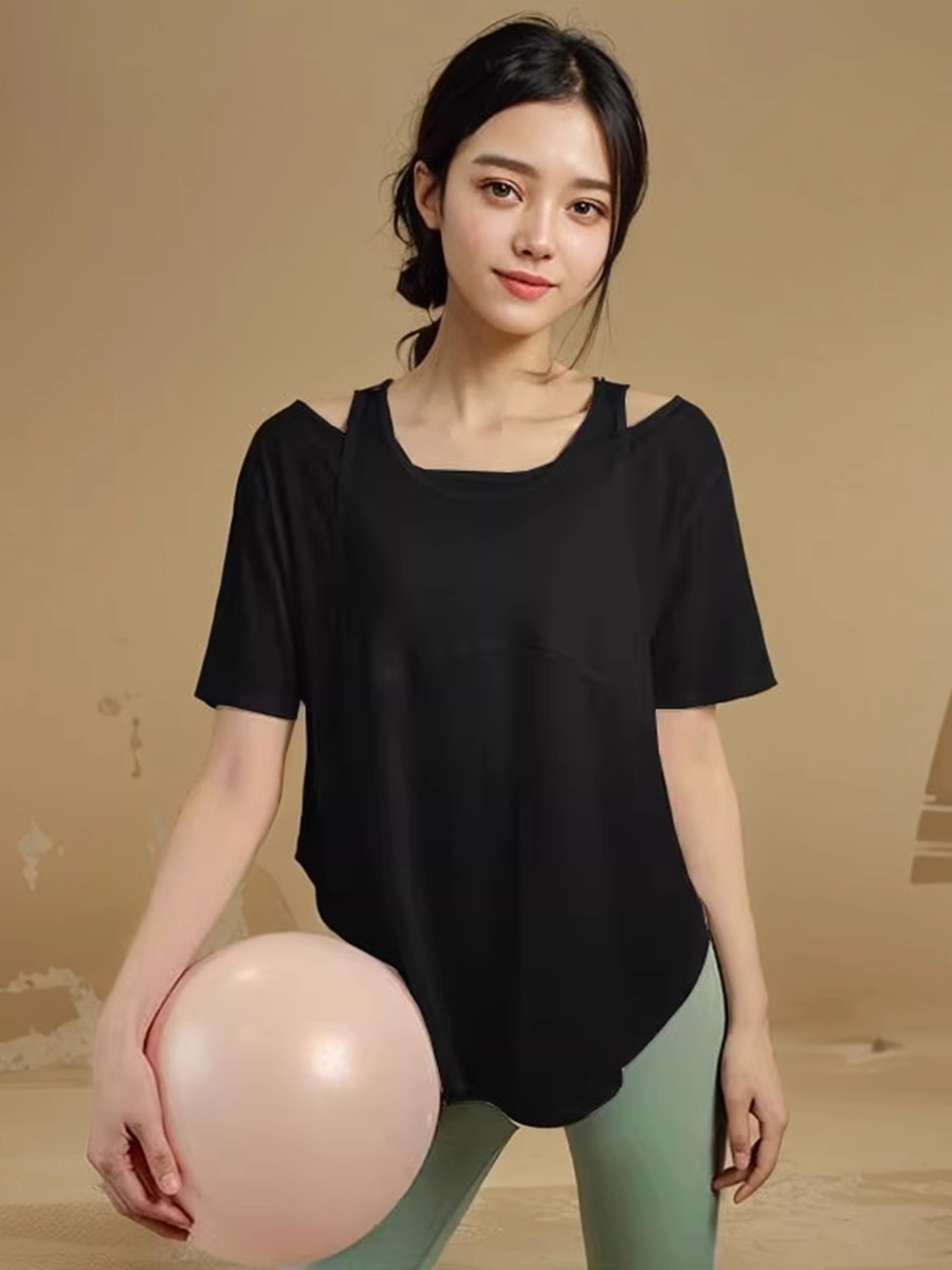 瑜伽短袖宽松显瘦开叉遮肚子运动上衣跑步透气健身不规则t恤女夏