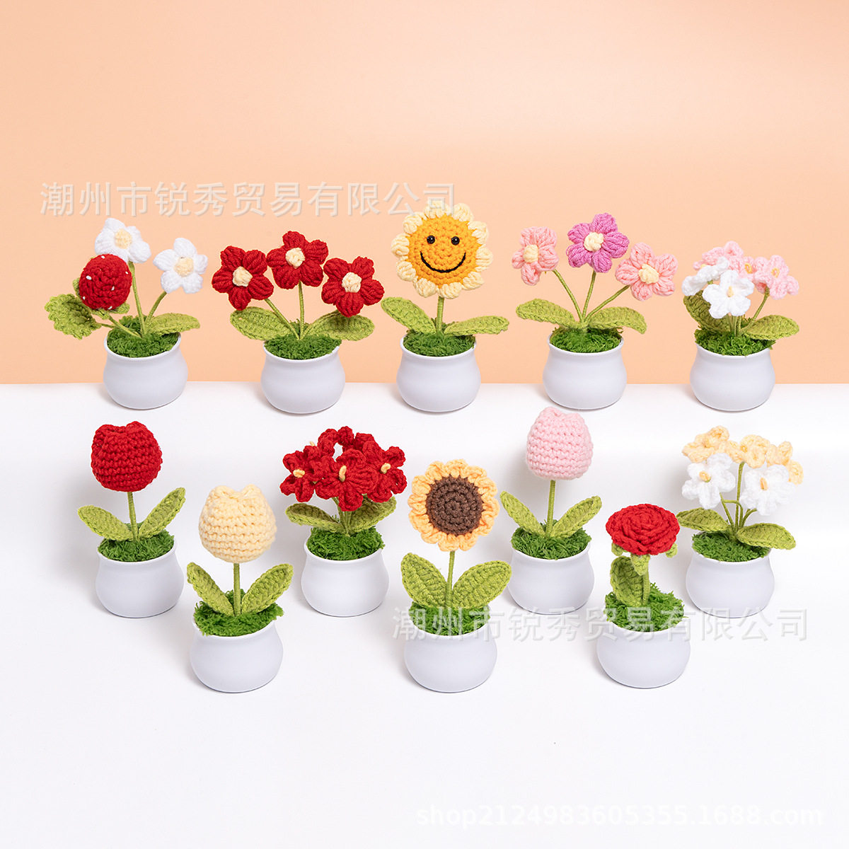 向日葵仿真假花毛线编织花手工针织盆栽实用礼物花束成品桌面摆件