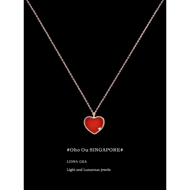 「原创设计师」Oho Ou 红色爱心项链女款轻奢小众高级感锁骨链