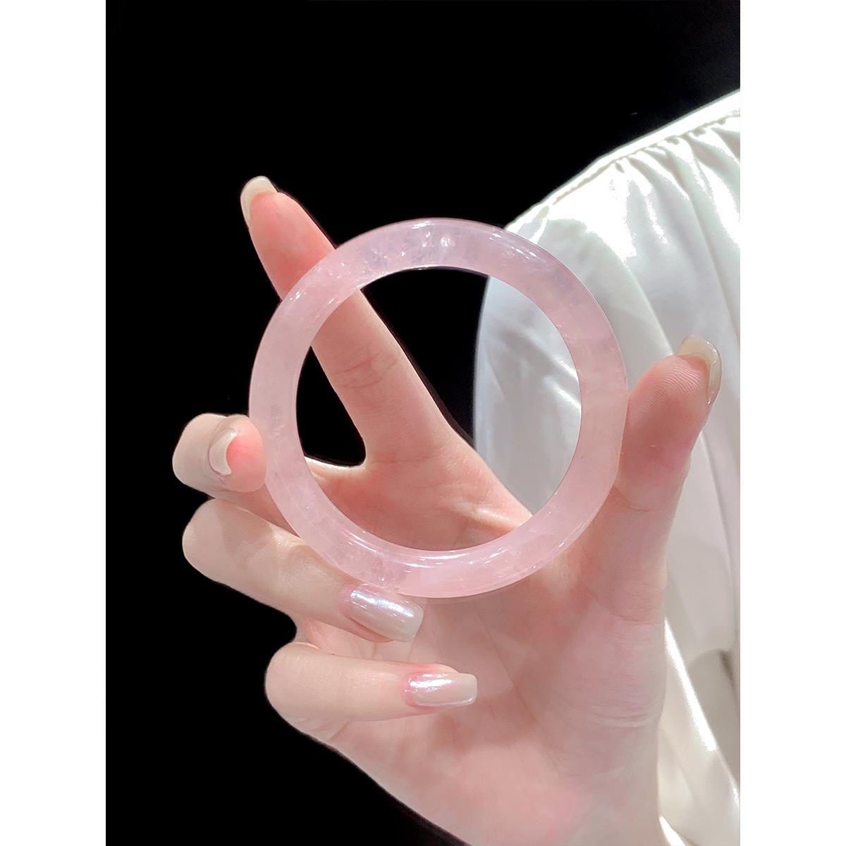 白昼集粉水晶手镯玉镯纯天然草莓晶玛瑙小众女款镯子翡翠七夕礼物