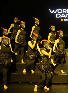 世界舞蹈大赛女子群舞剧目HOMIES个性街舞酷炫黑色演出服乌鸦造型