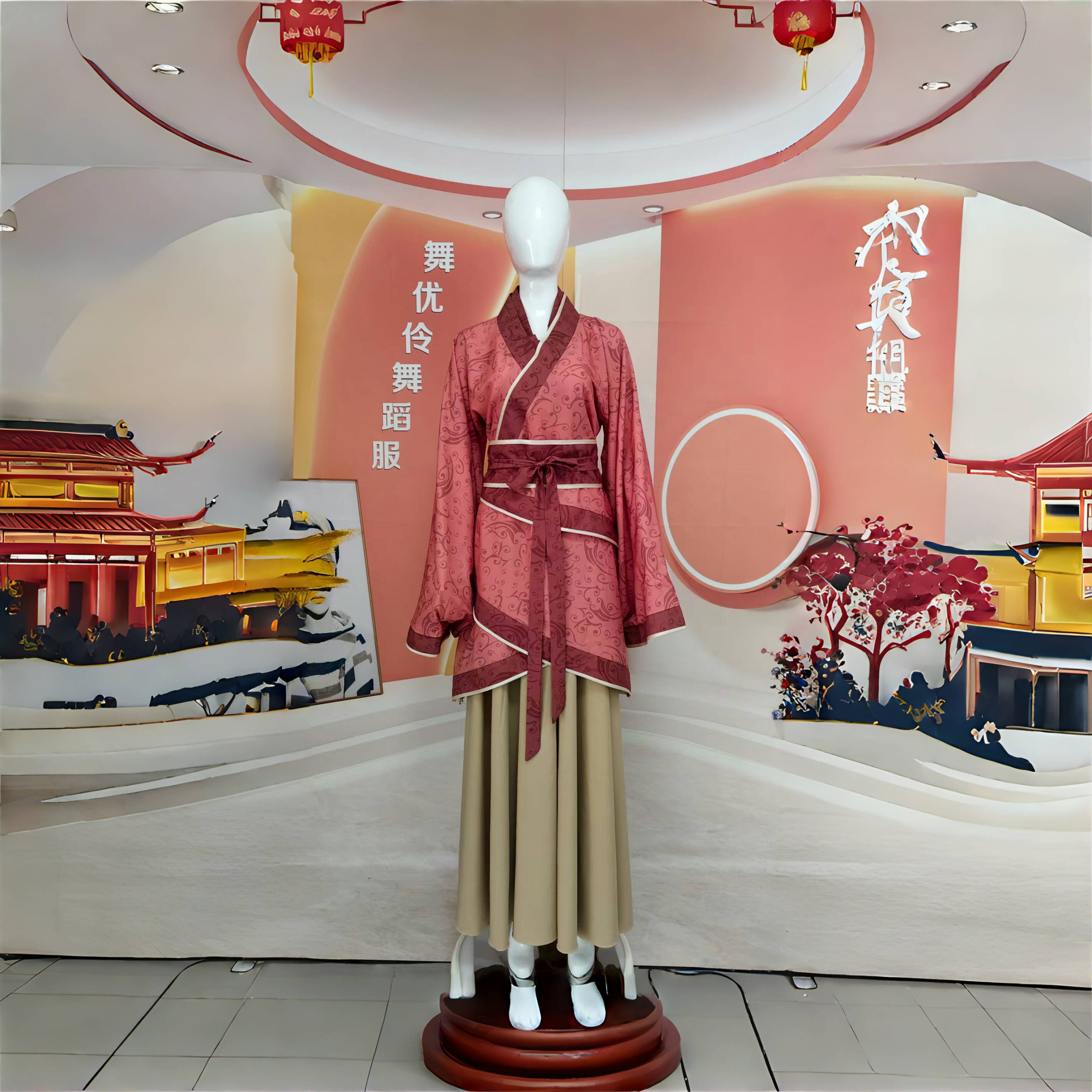 女子群舞汉服《曲裾深衣》民族民间舞战国袍飘逸红色系纯色表演服