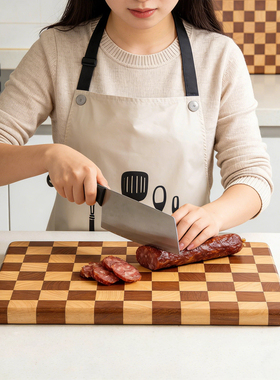 集物纪橡胶木棋盘格菜板实木家用砧板防滑防霉水果厨房切菜板加厚
