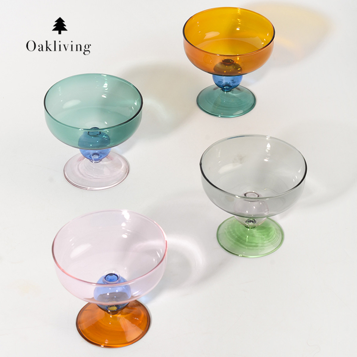 oakliving撞色耐热玻璃碗彩色无铅冰淇凌碗水果沙拉甜品碗酸奶杯