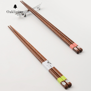 oakliving家用实木筷子防滑防霉抗菌卡通儿童筷无漆无蜡亲子筷子