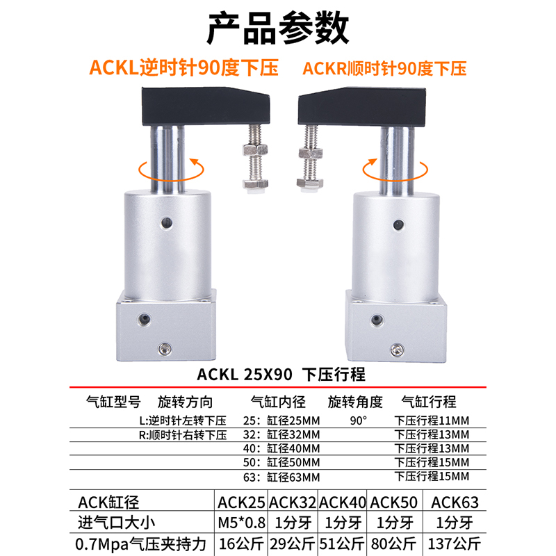 德客转角气缸ACK/SRC/ACKL/CKR25/32/40/50/63X90&d亚g;X180A