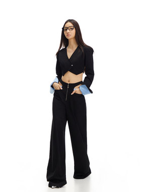 KiwiJadeite 戴萌同款复古短版撞色袖露背西装外套