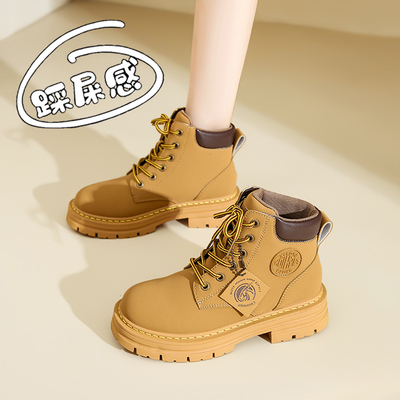 马丁靴女2025新款夏季真皮英伦厚底大黄靴子爆款配裙子覆古小短靴