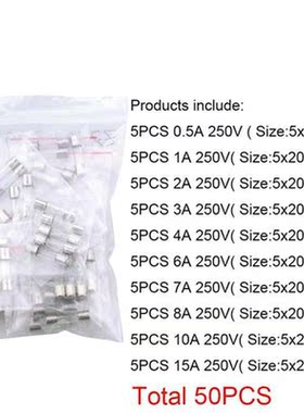 50PCS/Lot 10 Kinds 5x20mm Fast Glass Fuse Kit In Package 0.5