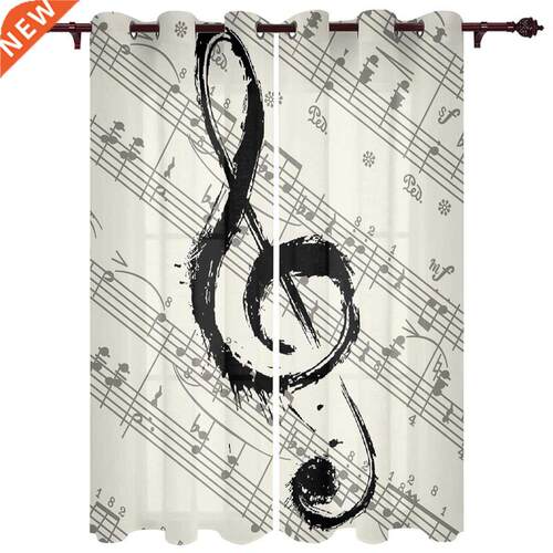 Music Notes Sheet Vintage Window Curtains for Bedroom Home