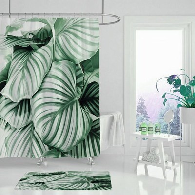 Shower Curtain Waterproof Tropical-Rainforest Cactus Polyest