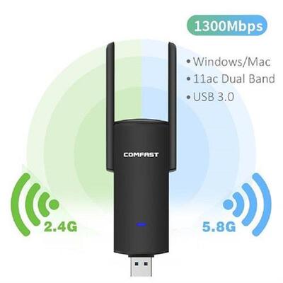 USB Wifi Adapter 1300Mbps RTL8812BU Dual Band For PC Black