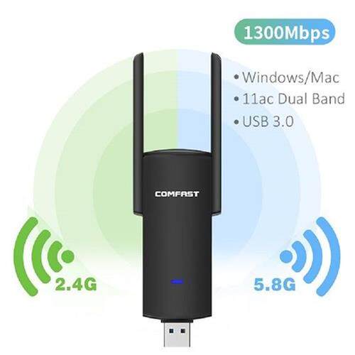 USB Wifi Adapter 1300Mbps RTL8812BU Dual Band For PC Black